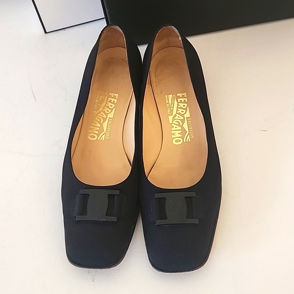 Salvatore Ferragamo Low Heels Loafers Shoes Squared Toe Black 8 Regular